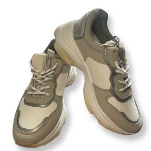 PrettyLittleThing White Panel Sports Sneakers, Size 8 – NWOT